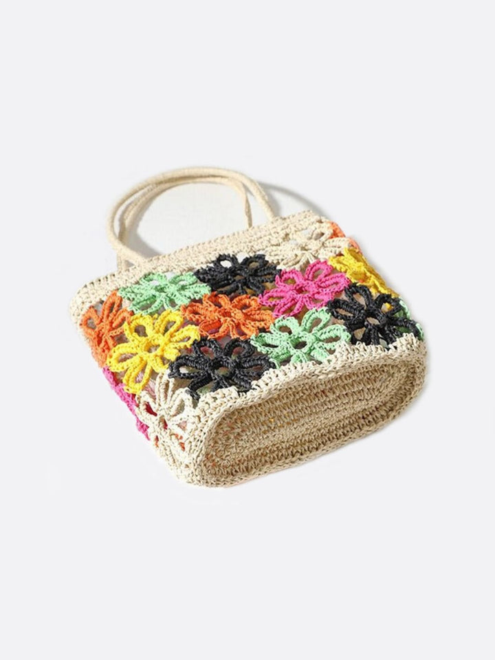 Sac en paille tissé avec motif fleur