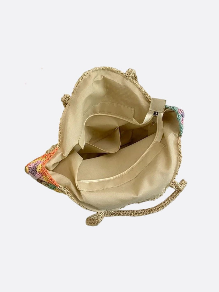Sac rond en paille et crochet
